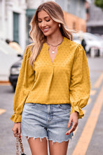 Load image into Gallery viewer, Swiss Dot Notched Neck Flounce Sleeve Blouse