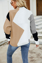 Load image into Gallery viewer, Woven Right Color Block Mock Neck Ribbed Trim Sweater