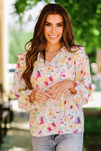Load image into Gallery viewer, Floral Ruffle Shoulder Tie Neck Top