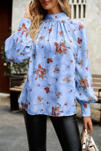 Load image into Gallery viewer, Floral Print Mock Neck Lantern Sleeve Blouse