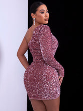 Load image into Gallery viewer, Sequin One-Shoulder Mini Bodycon Dress