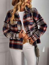Load image into Gallery viewer, Double Take Plaid Button Front Brushed Shacket with Breast Pockets