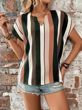Load image into Gallery viewer, Striped Notched Neck Short Sleeve Blouse