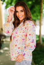Load image into Gallery viewer, Floral Ruffle Shoulder Tie Neck Top