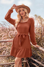 Load image into Gallery viewer, Ruffle Trim Tie Waist Balloon Sleeve Mini Dress