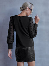 Load image into Gallery viewer, Swiss Dot Lantern Sleeve Round Neck Blouse