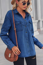 Load image into Gallery viewer, Collared Neck Dropped Shoulder Denim Top
