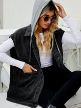 Load image into Gallery viewer, Hooded Sleeveless Denim Top with Pockets