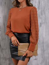 Load image into Gallery viewer, Swiss Dot Lantern Sleeve Round Neck Blouse