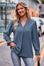 Load image into Gallery viewer, Swiss Dot Notched Neck Flounce Sleeve Blouse