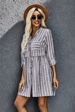 Load image into Gallery viewer, Contrast Striped Buttoned Shirt Dress