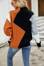Load image into Gallery viewer, Woven Right Color Block Mock Neck Ribbed Trim Sweater