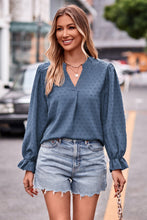 Load image into Gallery viewer, Swiss Dot Notched Neck Flounce Sleeve Blouse
