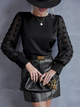Load image into Gallery viewer, Swiss Dot Lantern Sleeve Round Neck Blouse