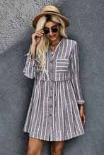 Load image into Gallery viewer, Contrast Striped Buttoned Shirt Dress
