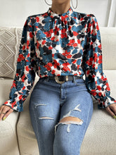 Load image into Gallery viewer, Floral Mock Neck Long Flounce Sleeve Blouse