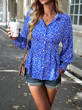 Load image into Gallery viewer, Printed Button-Up Lantern Sleeve Shirt