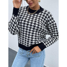 Load image into Gallery viewer, Houndstooth Round Neck Drop Shoulder Sweater