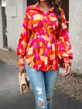 Load image into Gallery viewer, Printed Button-Up Lantern Sleeve Shirt