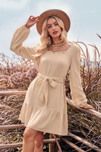 Load image into Gallery viewer, Ruffle Trim Tie Waist Balloon Sleeve Mini Dress