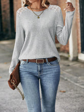 Load image into Gallery viewer, Round Neck Ribbed Long Sleeve T-Shirt