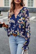 Load image into Gallery viewer, Floral Print Flounce Sleeve Blouse
