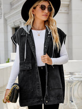 Load image into Gallery viewer, Hooded Sleeveless Denim Top with Pockets