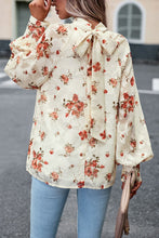 Load image into Gallery viewer, Floral Print Mock Neck Lantern Sleeve Blouse