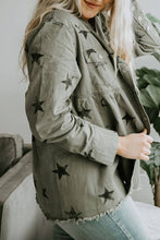 Load image into Gallery viewer, UNISHE - TOPW424 Stars Print Raw Hem Ripped Denim Jacket Shacket: Black / M
