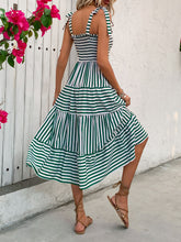 Load image into Gallery viewer, Smocked Striped Square Neck Midi Dress
