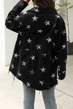 Load image into Gallery viewer, UNISHE - TOPW424 Stars Print Raw Hem Ripped Denim Jacket Shacket: Black / M
