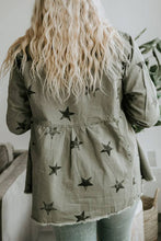 Load image into Gallery viewer, UNISHE - TOPW424 Stars Print Raw Hem Ripped Denim Jacket Shacket: Black / M
