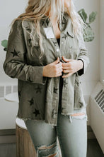Load image into Gallery viewer, UNISHE - TOPW424 Stars Print Raw Hem Ripped Denim Jacket Shacket: Black / M
