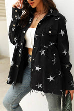 Load image into Gallery viewer, UNISHE - TOPW424 Stars Print Raw Hem Ripped Denim Jacket Shacket: Black / M
