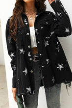 Load image into Gallery viewer, UNISHE - TOPW424 Stars Print Raw Hem Ripped Denim Jacket Shacket: Black / M
