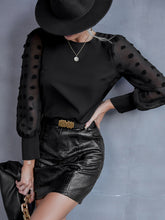 Load image into Gallery viewer, Swiss Dot Lantern Sleeve Round Neck Blouse

