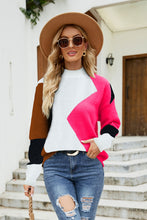 Load image into Gallery viewer, Woven Right Color Block Mock Neck Ribbed Trim Sweater
