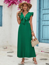 Load image into Gallery viewer, Tied Ruffled V-Neck Pleated Dress
