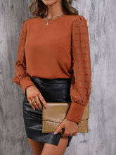 Load image into Gallery viewer, Swiss Dot Lantern Sleeve Round Neck Blouse
