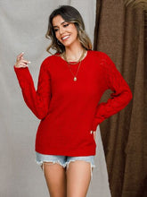 Load image into Gallery viewer, Openwork Round Neck Raglan Sleeve Sweater
