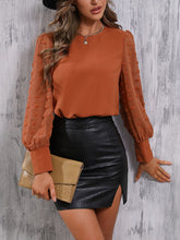 Load image into Gallery viewer, Swiss Dot Lantern Sleeve Round Neck Blouse
